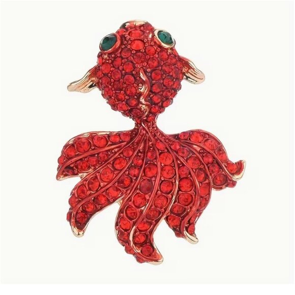 Red Crystal Goldfish Brooch Gold Tone - Picture 2 of 3